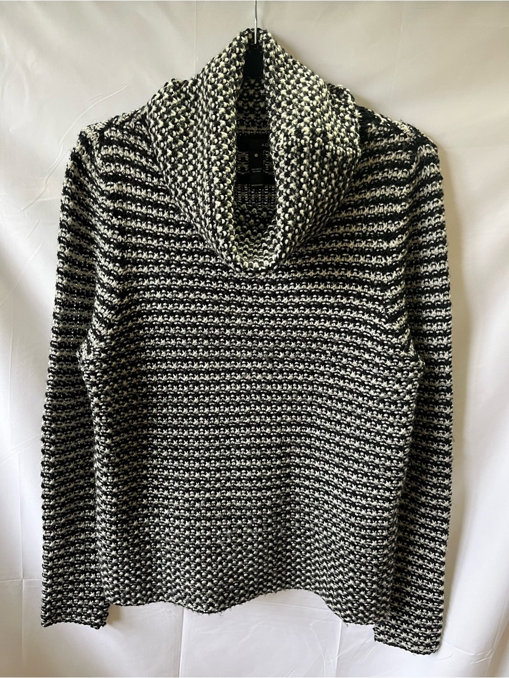 Aqua Black & White Chunky Cowl Neck Sweater
